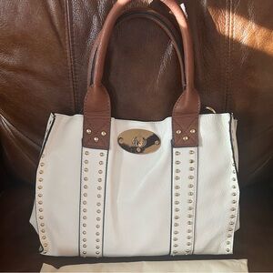 Stylish White and Brown gold studded Black Rivet handbag barely used no strap